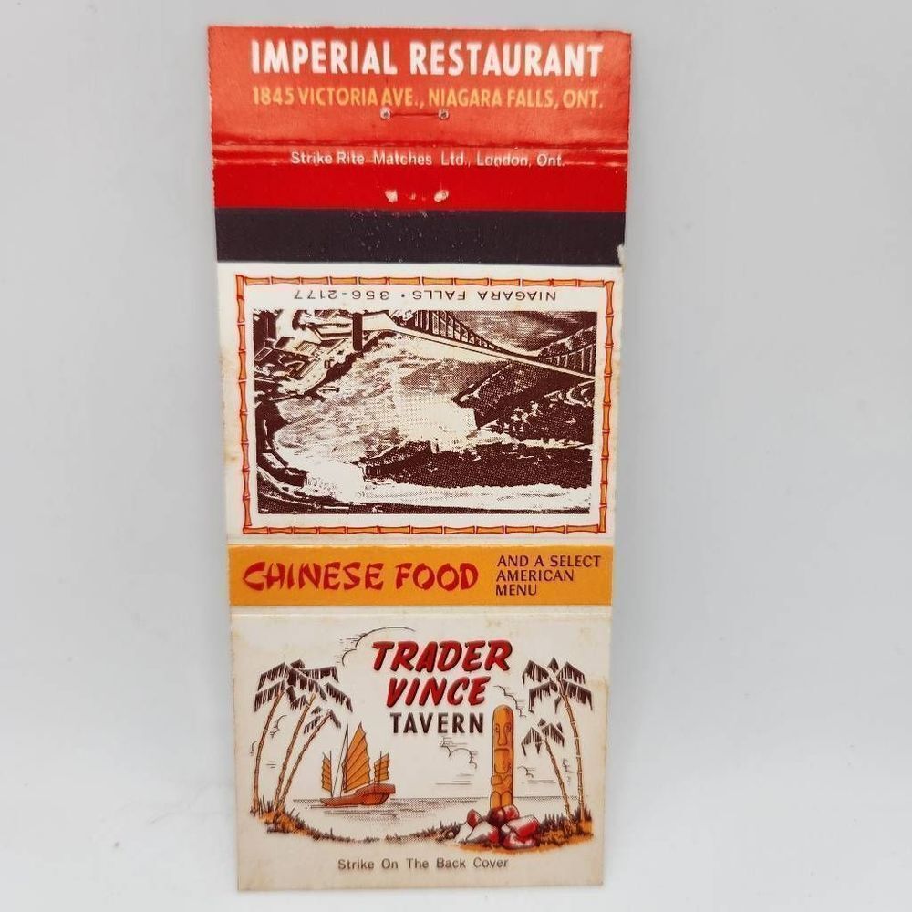 Vintage Matchcover Trader Vince Tavern Exotic Restaurant Niagara Falls Canada